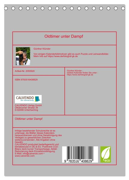 Produktbild: Oldtimer unter Dampf (Tischkalender 2026 DIN A5 hoch), CALVENDO Monatskalender