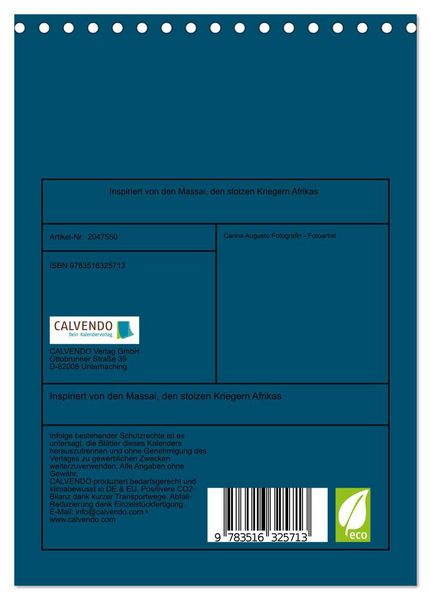 Produktbild: Inspiriert von den Massai, den stolzen Kriegern Afrikas (Tischkalender 2026 DIN A5 hoch), CALVENDO Monatskalender