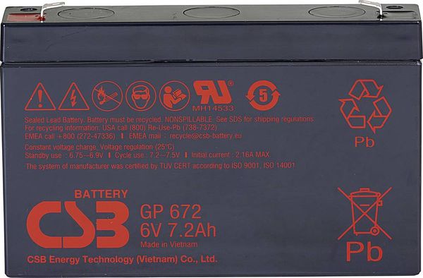 CSB Battery GP 672 Standby USV GP672F1 Bleiakku 6V 7.2Ah Blei-Vlies (AGM) (B x H x T) 151 x 101 x 34mm Flachstecker 4.8 
