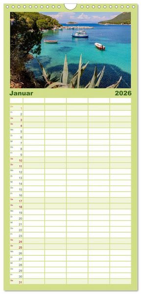 Produktbild: Familienplaner 2026 - Kefalonia Kleine Juwelen im Ionischen Meer mit 5 Spalten (Wandkalender, 21 x 45 cm) CALVENDO