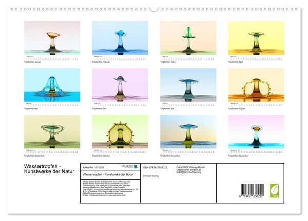 Produktbild: Wassertropfen - Kunstwerke der Natur (hochwertiger Premium Wandkalender 2026 DIN A2 quer), Kunstdruck in Hochglanz