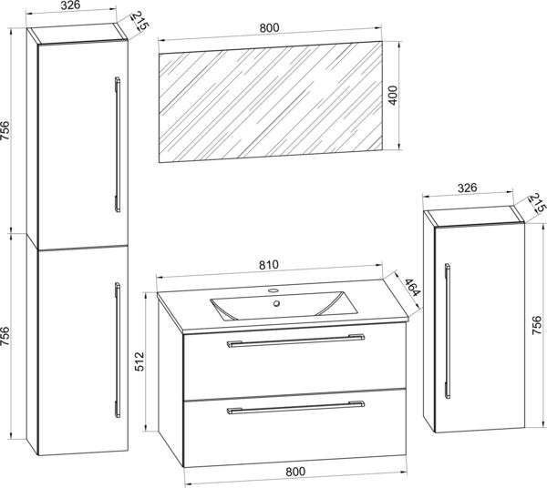 Produktbild: 5-tlg. Waschplatz Waschtisch Badinos Schublade SP