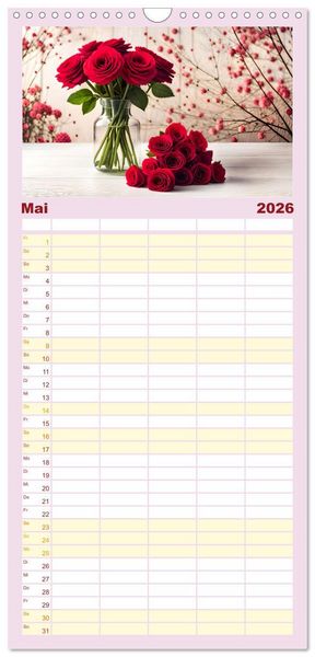 Produktbild: Familienplaner 2026 - Romantischer Terminkalender mit 5 Spalten (Wandkalender, 21 x 45 cm) CALVENDO