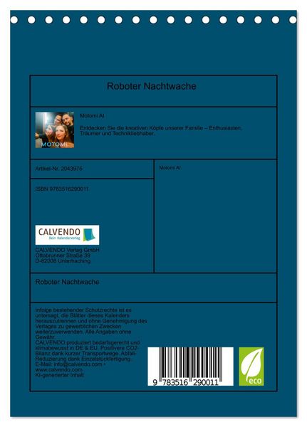 Produktbild: Roboter Nachtwache (Tischkalender 2026 DIN A5 hoch), CALVENDO Monatskalender