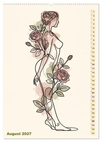 Produktbild: Bl&uuml;tenhauch und Silhouette - Line Art trifft Aquarell (Wandkalender 2027 DIN A2 hoch), CALVENDO Monatskalender
