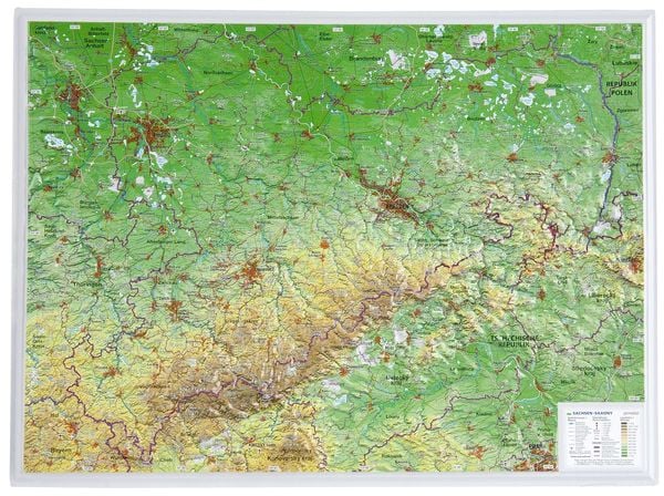 Reliefkarte Sachsen klein 1 : 650.000