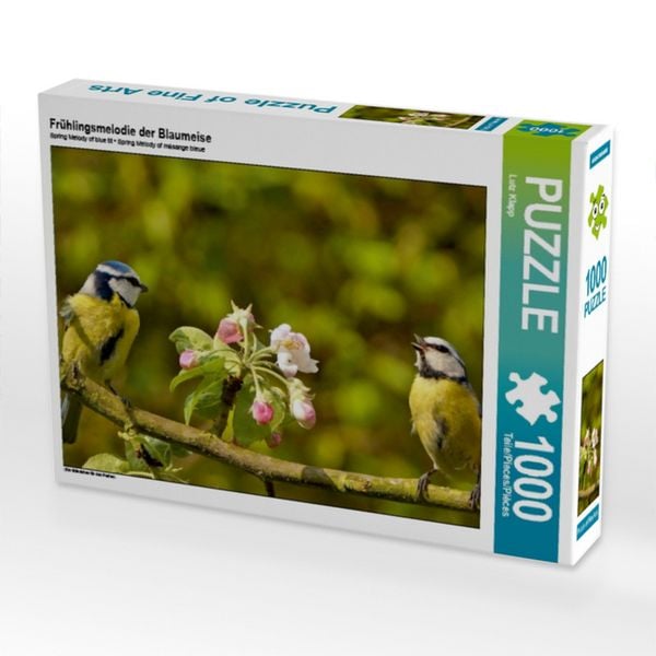 Produktbild: CALVENDO Puzzle Fr&uuml;hlingsmelodie der Blaumeise | 1000 Teile Lege-Gr&ouml;&szlig;e 64x48cm Foto-Puzzle f&uuml;r gl&uuml;ckliche Stunden