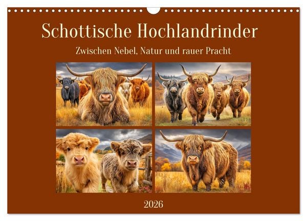 Produktbild: Schottische Hochlandrinder. Zwischen Nebel, Natur und rauer Pracht (Wandkalender 2026 DIN A3 quer), CALVENDO Monatskalender