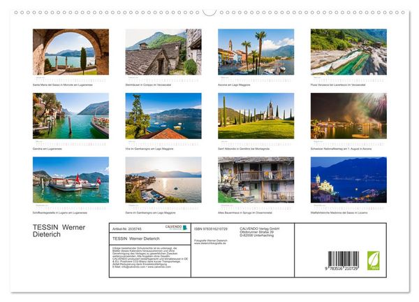 Produktbild: TESSIN Werner Dieterich (hochwertiger Premium Wandkalender 2026 DIN A2 quer), Kunstdruck in Hochglanz