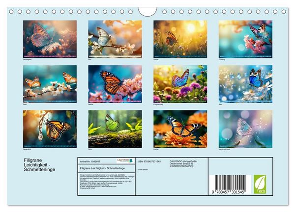 Produktbild: Filigrane Leichtigkeit - Schmetterlinge (Wandkalender 2026 DIN A4 quer), CALVENDO Monatskalender