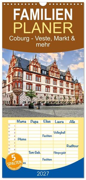 Produktbild: Familienplaner 2027 - Coburg - Veste, Markt & mehr mit 5 Spalten (Wandkalender, 21 x 45 cm) CALVENDO