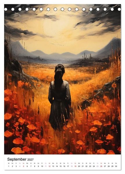 Produktbild: Zwischen Bl&uuml;ten und Tr&auml;umen - 12 kunstvolle Frauenportraits (Tischkalender 2027 DIN A5 hoch), CALVENDO Monatskalender