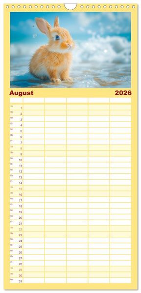 Produktbild: Familienplaner 2026 - Lustige Hasengeschichten mit 5 Spalten (Wandkalender, 21 x 45 cm) CALVENDO