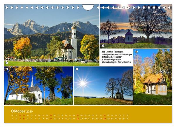 Produktbild: Kirchen und Kapellen als Ausflugsziele (Wandkalender 2026 DIN A4 quer), CALVENDO Monatskalender