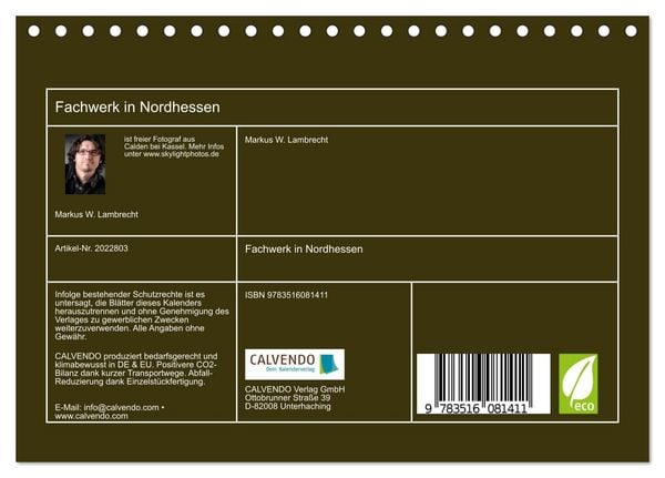 Produktbild: Fachwerk in Nordhessen (Tischkalender 2026 DIN A5 quer), CALVENDO Monatskalender
