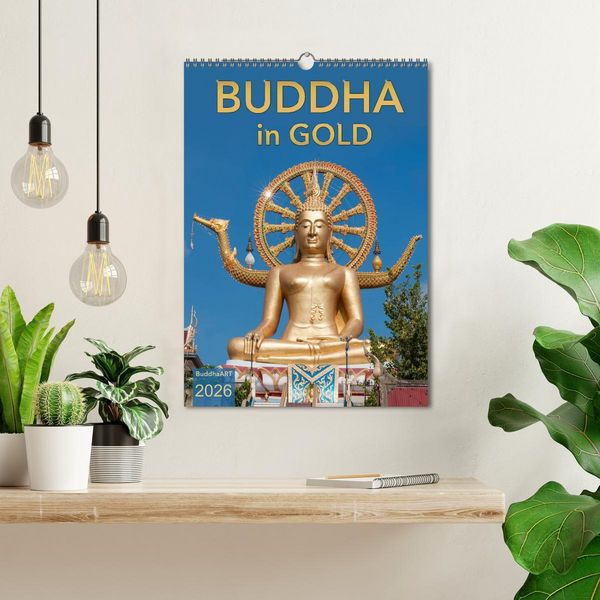 Produktbild: BUDDHA in GOLD (Wandkalender 2026 DIN A3 hoch), CALVENDO Monatskalender