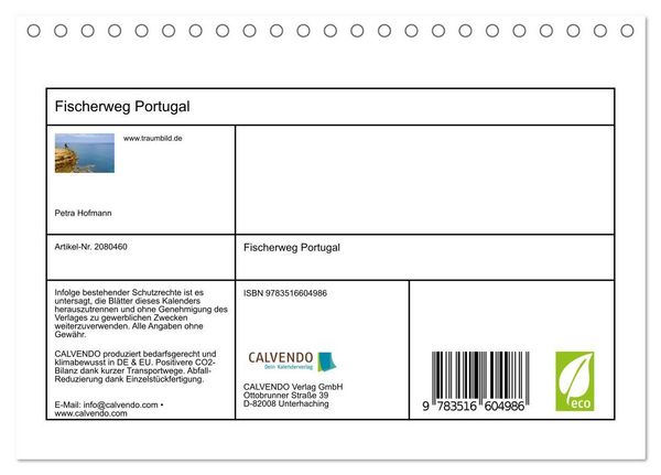 Produktbild: Fischerweg Portugal (Tischkalender 2026 DIN A5 quer), CALVENDO Monatskalender