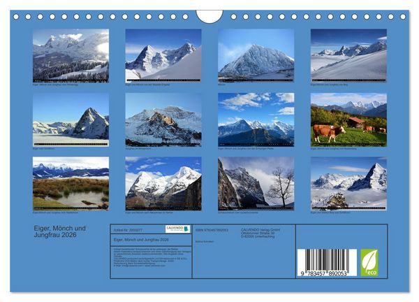 Produktbild: Eiger, M&ouml;nch und Jungfrau 2026 (Wandkalender 2026 DIN A4 quer), CALVENDO Monatskalender
