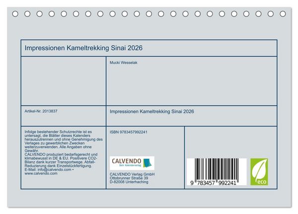 Produktbild: Impressionen Kameltrekking Sinai 2026 (Tischkalender 2026 DIN A5 quer), CALVENDO Monatskalender