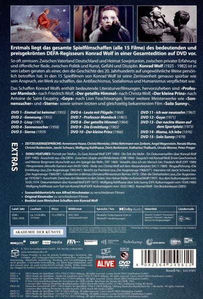 Produktbild: Konrad Wolf - Alle Spielfilme 1955-1979 (u.a. Solo Sunny / Goya / Der kleine Prinz / Sonnensucher / Sterne / Lissy / Der geteilte Himmel / Der nackte Mann auf dem Sportplatz / Ich war 19) (15 DVDs)