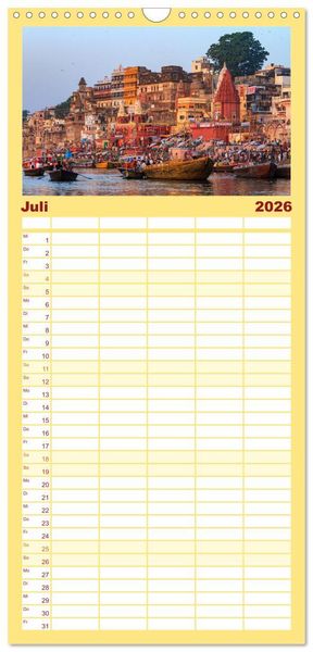 Produktbild: Familienplaner 2026 - Faszination Indien mit 5 Spalten (Wandkalender, 21 x 45 cm) CALVENDO
