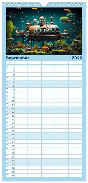 Produktbild: Familienplaner 2026 - Abenteuer Spielzeugland rund ums Wasser mit 5 Spalten (Wandkalender, 21 x 45 cm) CALVENDO