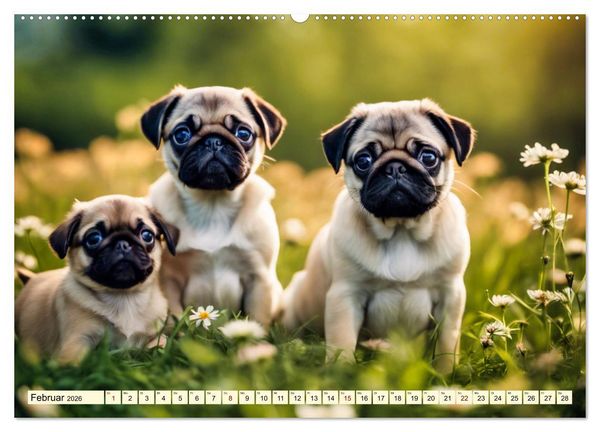 Produktbild: M&ouml;pse - quirlige Charmebolzen (hochwertiger Premium Wandkalender 2026 DIN A2 quer), Kunstdruck in Hochglanz
