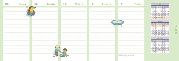 Der Wochen-Tischkalender für das Kita-Jahr 2025/2026