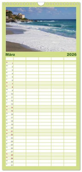 Produktbild: Familienplaner 2026 - Kalabrien mit 5 Spalten (Wandkalender, 21 x 45 cm) CALVENDO