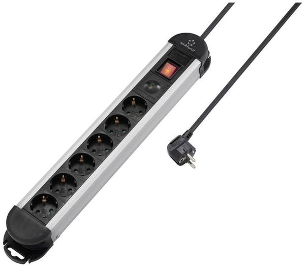 Produktbild: Renkforce RF-6417718 &Uuml;berspannungsschutz-Steckdosenleiste 6fach Schwarz, Aluminium Schutzkontakt 1 St.
