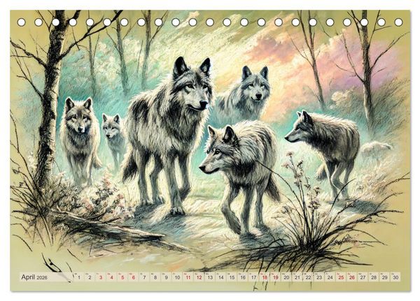 Produktbild: Die Eleganz der W&ouml;lfe - Mythische Begegnungen in der Natur (Tischkalender 2026 DIN A5 quer), CALVENDO Monatskalender