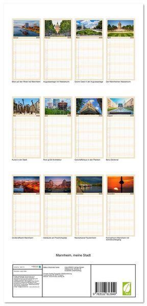 Produktbild: Familienplaner 2026 - Mannheim, meine Stadt mit 5 Spalten (Wandkalender, 21 x 45 cm) CALVENDO