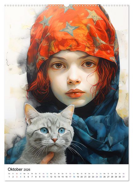Produktbild: Katzenliebe Kunstbilder (hochwertiger Premium Wandkalender 2026 DIN A2 hoch), Kunstdruck in Hochglanz
