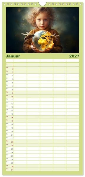 Produktbild: Familienplaner 2027 - Hallo! Ich bin die Honigbiene mit 5 Spalten (Wandkalender, 21 x 45 cm) CALVENDO