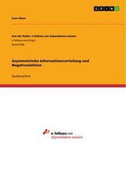 Produktbild: Asymmetrische Informationsverteilung und Negativselektion