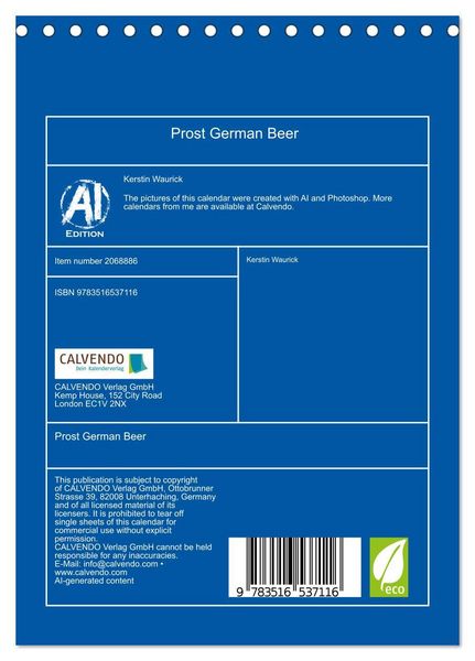 Produktbild: Prost German Beer (Desk Calendar 2026 DIN A5 portrait), CALVENDO 12 Month DeskCalendar