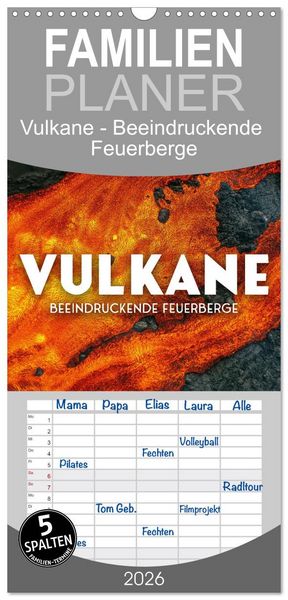 Produktbild: Familienplaner 2026 - Vulkane - Beeindruckende Feuerberge mit 5 Spalten (Wandkalender, 21 x 45 cm) CALVENDO