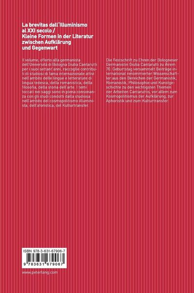 Produktbild: La brevitas dall'Illuminismo al XXI secolo / Kleine Formen in der Literatur zwischen Aufkl&auml;rung und Gegenwart