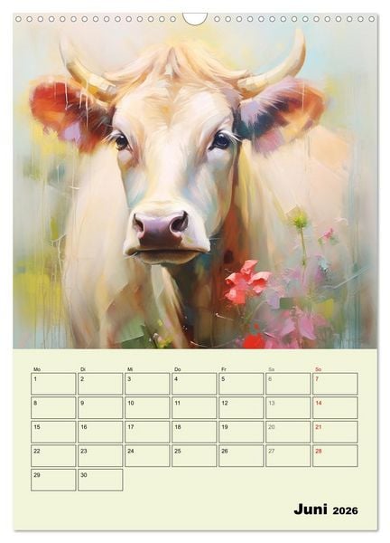Produktbild: Zauberhafte K&uuml;he. Duftige Aquarelle von tollen Tieren (Wandkalender 2026 DIN A3 hoch), CALVENDO Monatskalender