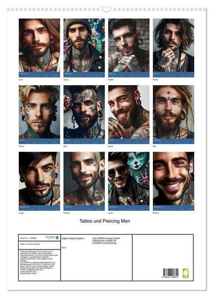 Produktbild: Tattoo und Piercing Men (Wandkalender 2026 DIN A2 hoch), CALVENDO Monatskalender