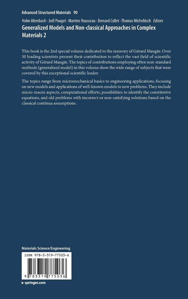 Produktbild: Generalized Models and Non-classical Approaches in Complex Materials 2