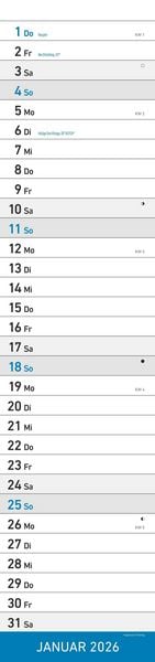 Produktbild: Streifenplaner XL BLAU 2026 - Streifenkalender 15x64 cm - Wandplaner - Küchenkalender - schmales Design - eine Spalte - Langplaner