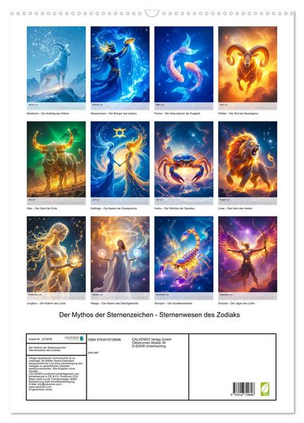 Produktbild: Der Mythos der Sternenzeichen - Sternenwesen des Zodiaks (Wandkalender 2026 DIN A2 hoch), CALVENDO Monatskalender