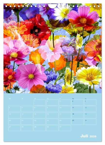 Produktbild: Kunterbunt gemischt - Kunterbunt gemischt - Farbenfroher Jahresplaner mit aufw&auml;ndigen Pflanzencollagen (Wandkalender 2026 DIN A4 hoch), CALVENDO Monatskalender