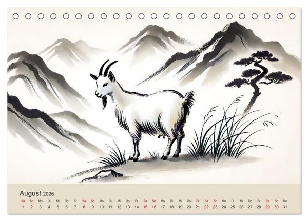 Produktbild: Chinesische Tierkreiszeichen - Kunstvolle KI-Tuschemalerei des Ostens (Tischkalender 2026 DIN A5 quer), CALVENDO Monatskalender
