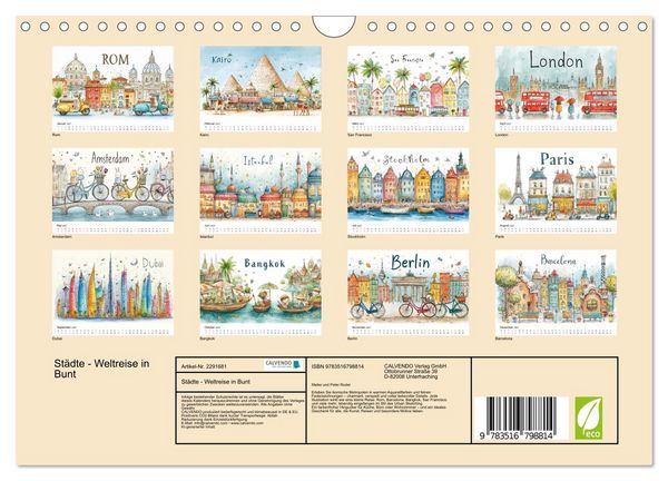Produktbild: St&auml;dte - Weltreise in Bunt (Wandkalender 2027 DIN A4 quer), CALVENDO Monatskalender