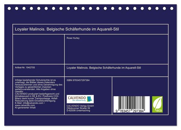 Produktbild: Loyaler Malinois. Belgische Sch&auml;ferhunde im Aquarell-Stil (Tischkalender 2026 DIN A5 quer), CALVENDO Monatskalender