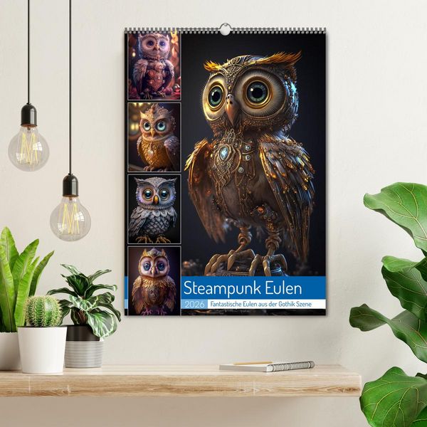 Produktbild: Steampunk Eulen (Wandkalender 2026 DIN A2 hoch), CALVENDO Monatskalender
