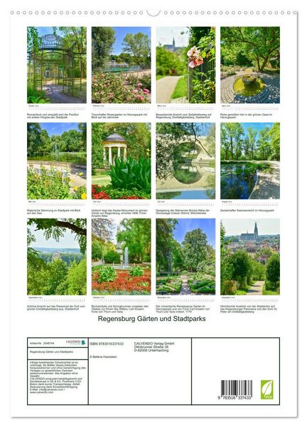 Produktbild: Regensburg G&auml;rten und Stadtparks (hochwertiger Premium Wandkalender 2026 DIN A2 hoch), Kunstdruck in Hochglanz