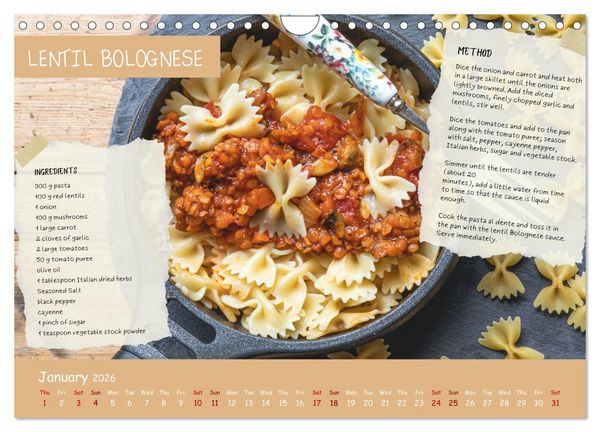 Produktbild: indulge plant-based - irresistibly delicious, vegan recipes for the year (Wall Calendar 2026 DIN A4 landscape), CALVENDO 12 Month Wall Calendar